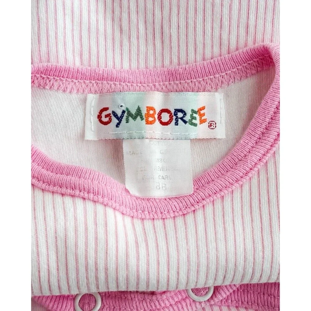 Vintage Gymboree Pink Stripe Ribbed Side Snap Bodysuit One Piece 80s 90s Size M